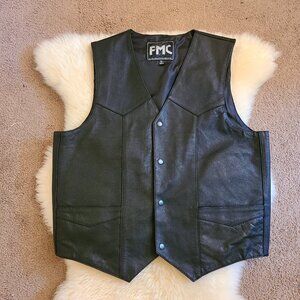 FMC Men's Classic‎ Black Leather Motorcycle Vest- XL